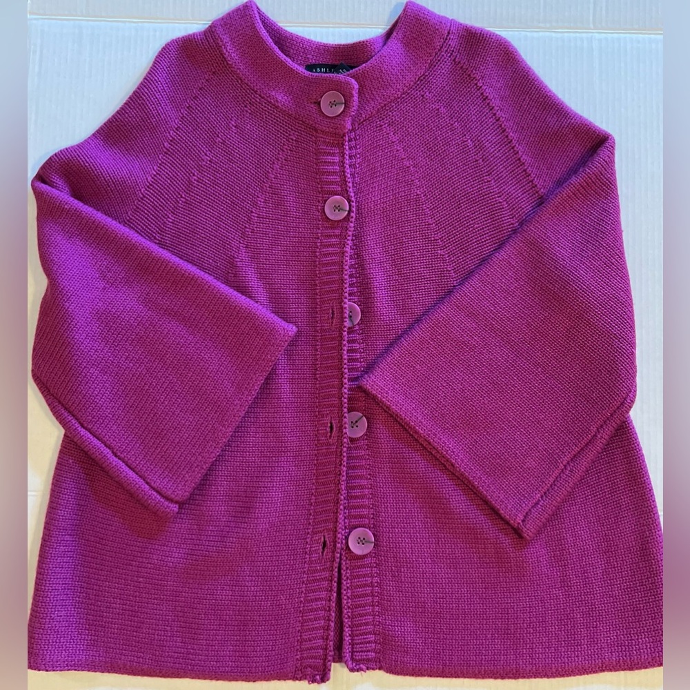 EUC~ Women's Pink Ashley Judd Wool/Acrylic Blend Button Down Sweater, Size L